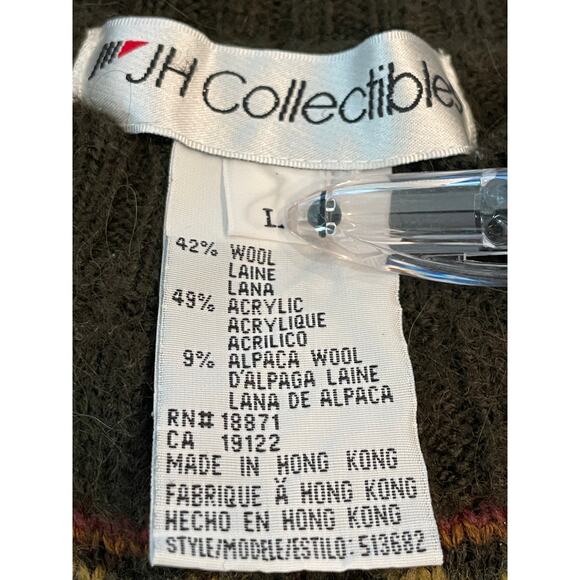 JH Collectibles Wool Blend Olive embroidered crewneck with leaf motif VTG Large - Picture 3 of 13